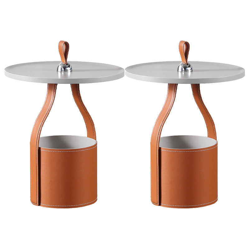 Modernistic Wood Pedestal with Storage Round Living Room Side Table