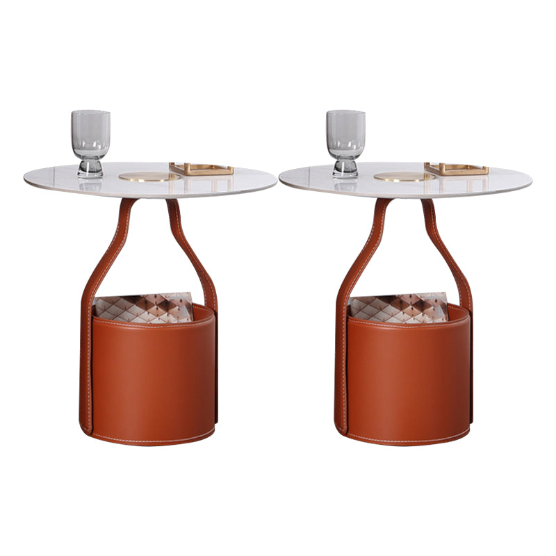 Modernistic Wood Pedestal with Storage Round Living Room Side Table