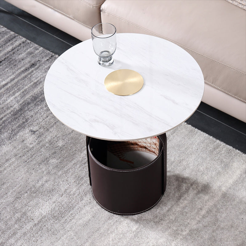 Modernistic Wood Pedestal with Storage Round Living Room Side Table