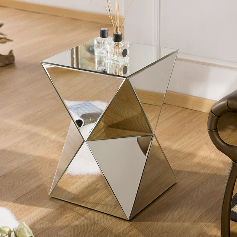 Contemporary Side Table Glass Pedestal Square Living Room End Table
