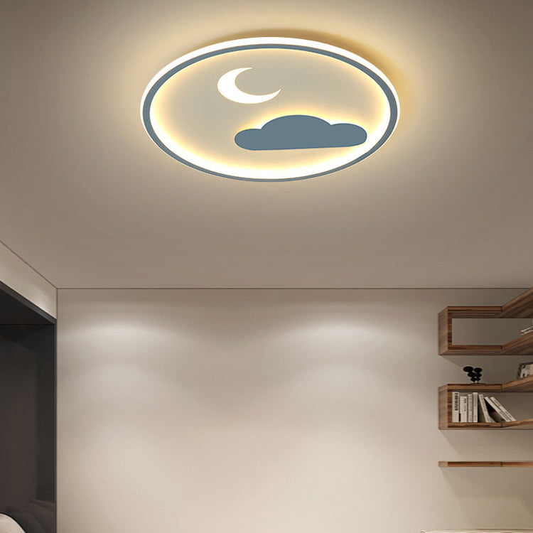 1 - Light Contemporary LED Flush Mount in Blue Iron Round Ceiling Mount