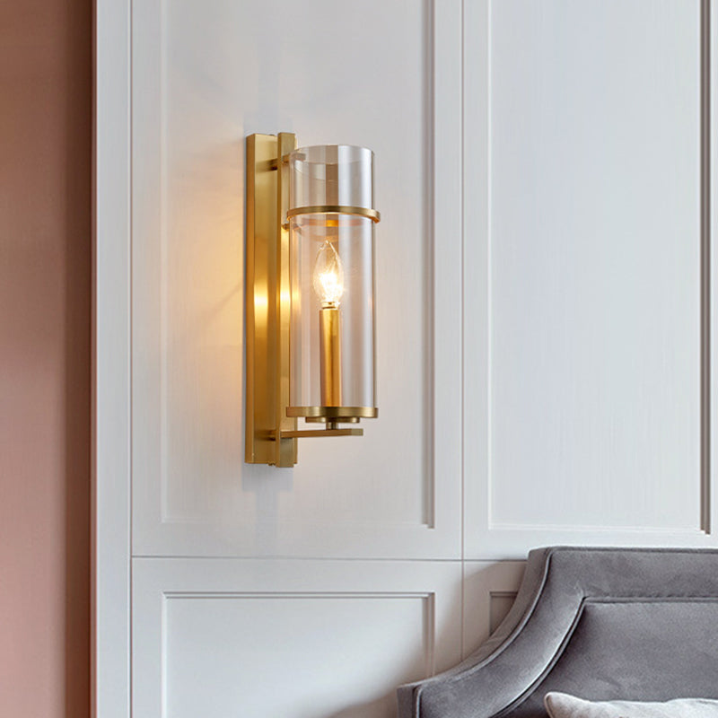 Cylinder Shape Glass Wall Light Modern Style 1 Light Wall Light Sconce