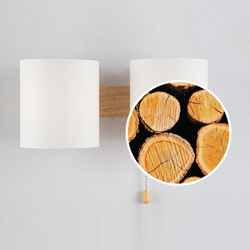 Modern Style Cylinder Shade Wall Lamp Wood Sconces Light for Bedroom