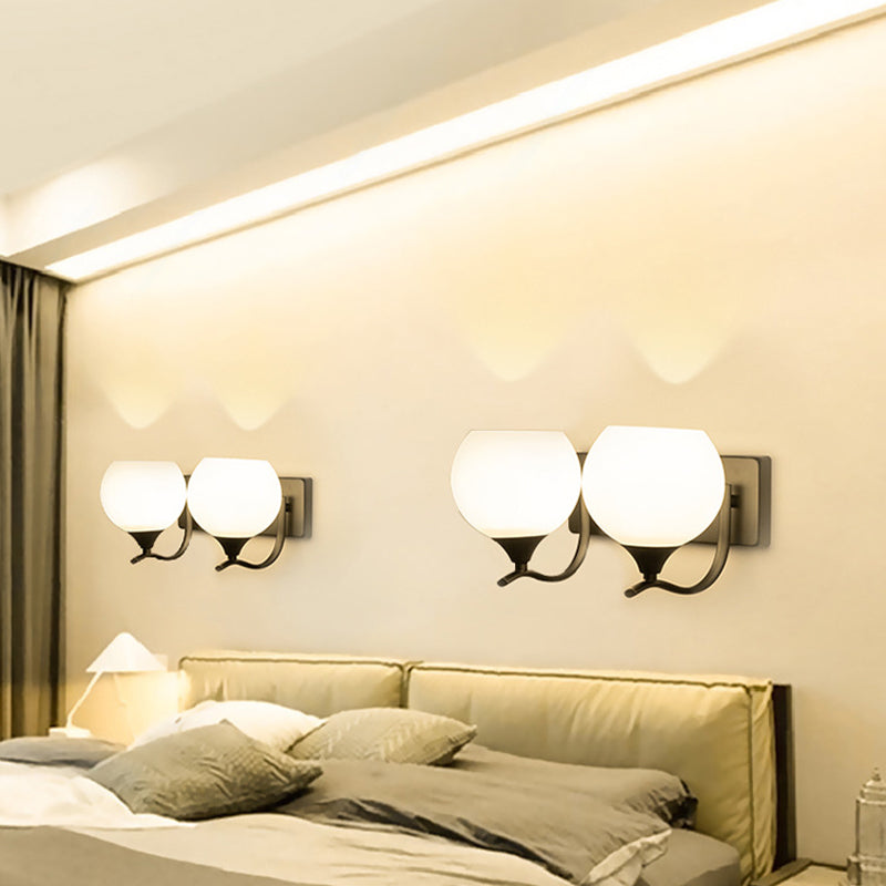 Modern Style Ball Shape Wall Light Glass Sconces in Black for Bedroom
