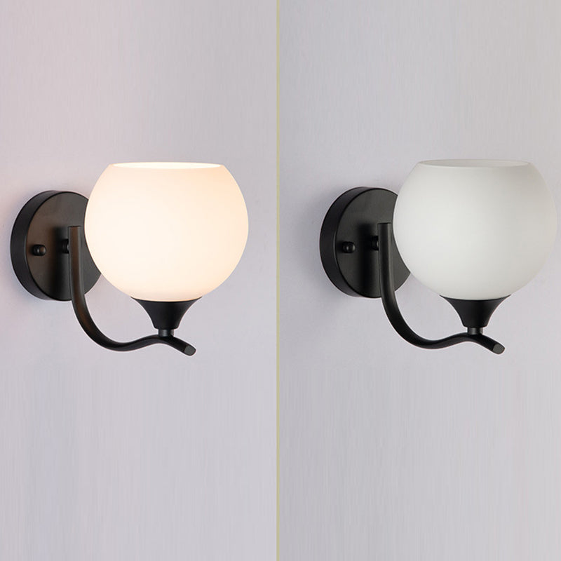 Modern Style Ball Shape Wall Light Glass Sconces in Black for Bedroom