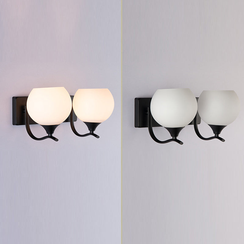 Modern Style Ball Shape Wall Light Glass Sconces in Black for Bedroom