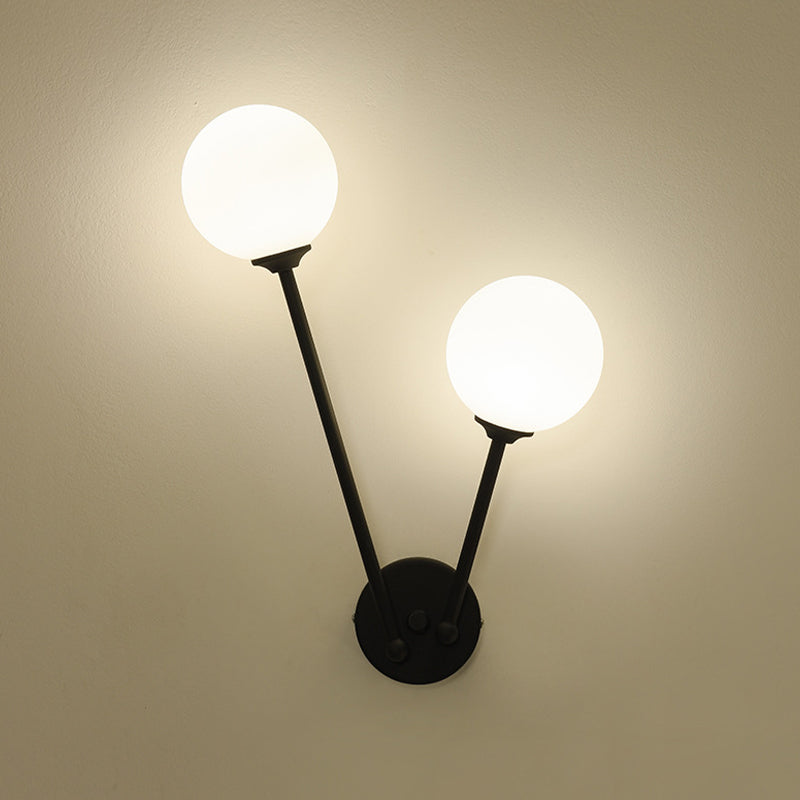 Modern Style Ball Shade Wall Light Glass 2 Light Sconces for Bedroom