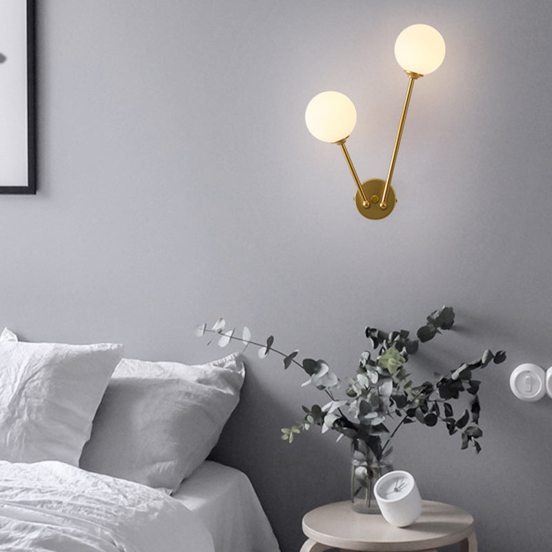 Modern Style Ball Shade Wall Light Glass 2 Light Sconces for Bedroom