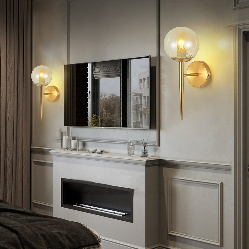 Modern Style Ball Shade Wall Light Glass 1 Light Sconces in Gold for Living Room