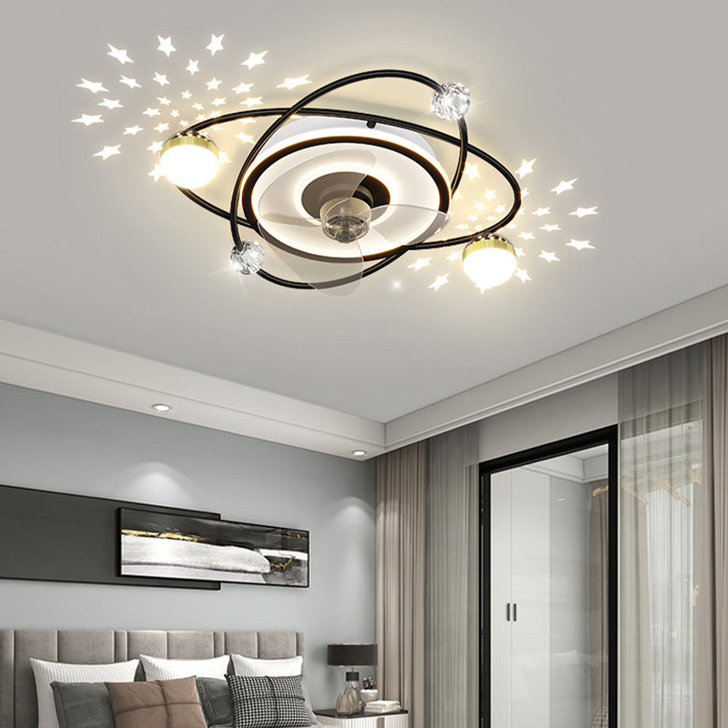 3-Blade Metallic Ceiling Fan Children Black/Golden Fan with Light for Foyer