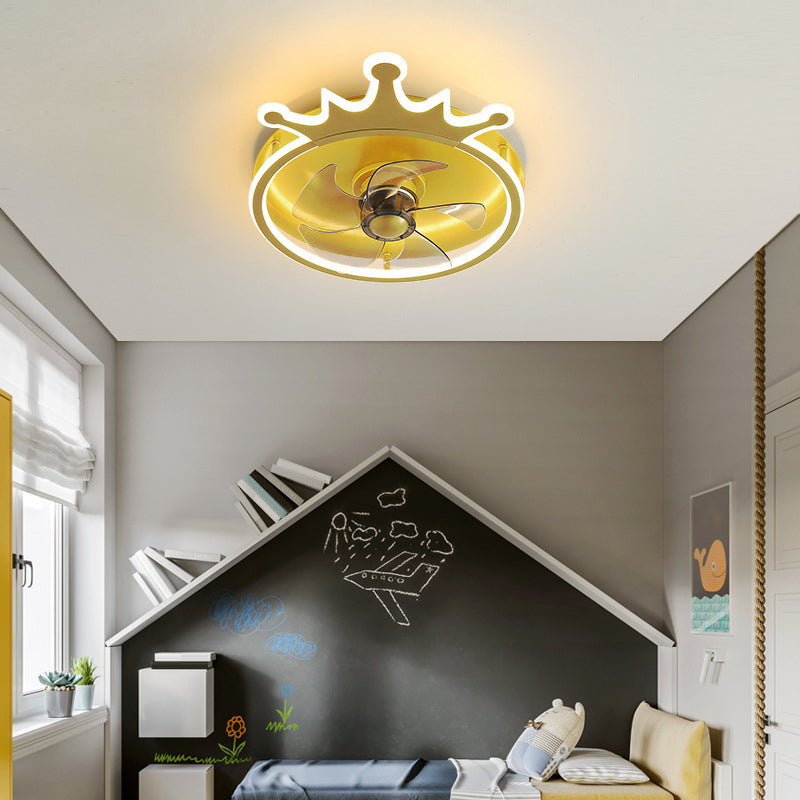 5-Blade LED Children Ceiling Fan Metallic Golden Fan with Light for Home