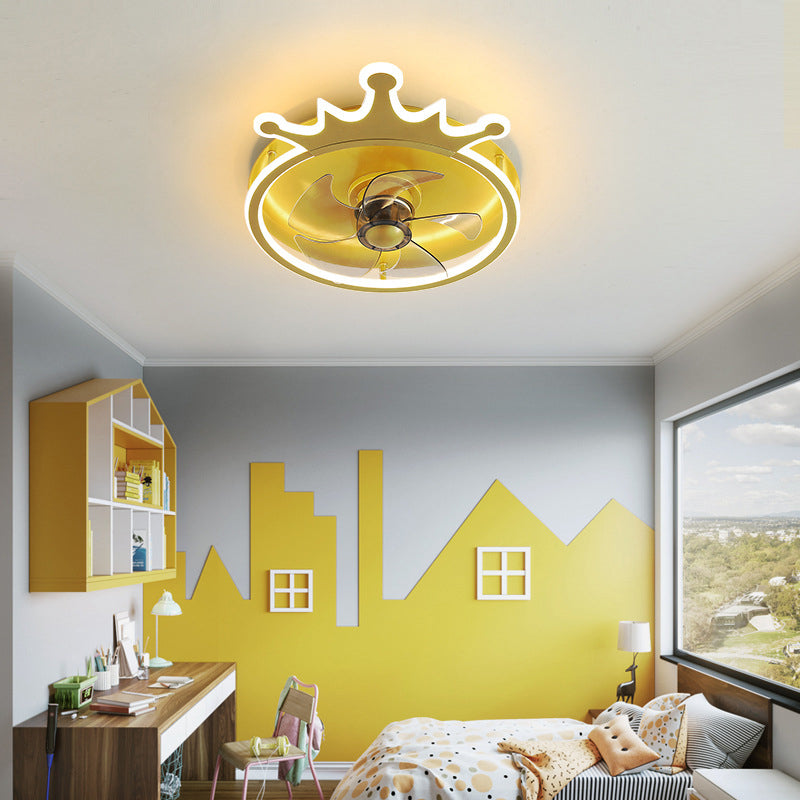 5-Blade LED Children Ceiling Fan Metallic Golden Fan with Light for Home