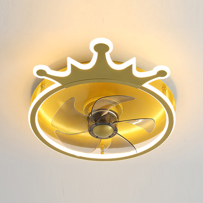 5-Blade LED Children Ceiling Fan Metallic Golden Fan with Light for Home