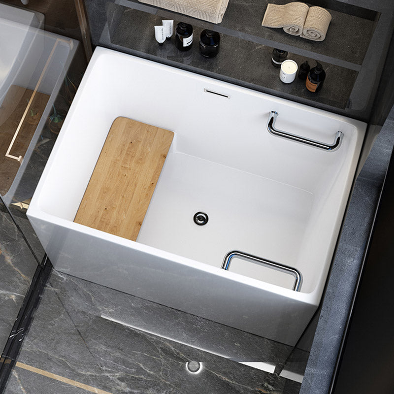 Modern Rectangle White Acrylic Bathtub Back to Wall with Drain Bath Tub and Overflow Hole