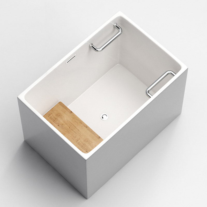 Modern Rectangle White Acrylic Bathtub Back to Wall with Drain Bath Tub and Overflow Hole