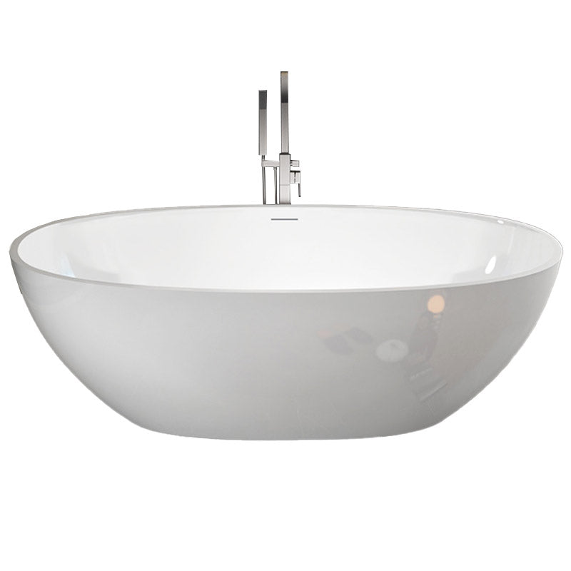 Modern Ellipse Stone Bathtub White Freestand Soaking Bathtub with Overflow Hole