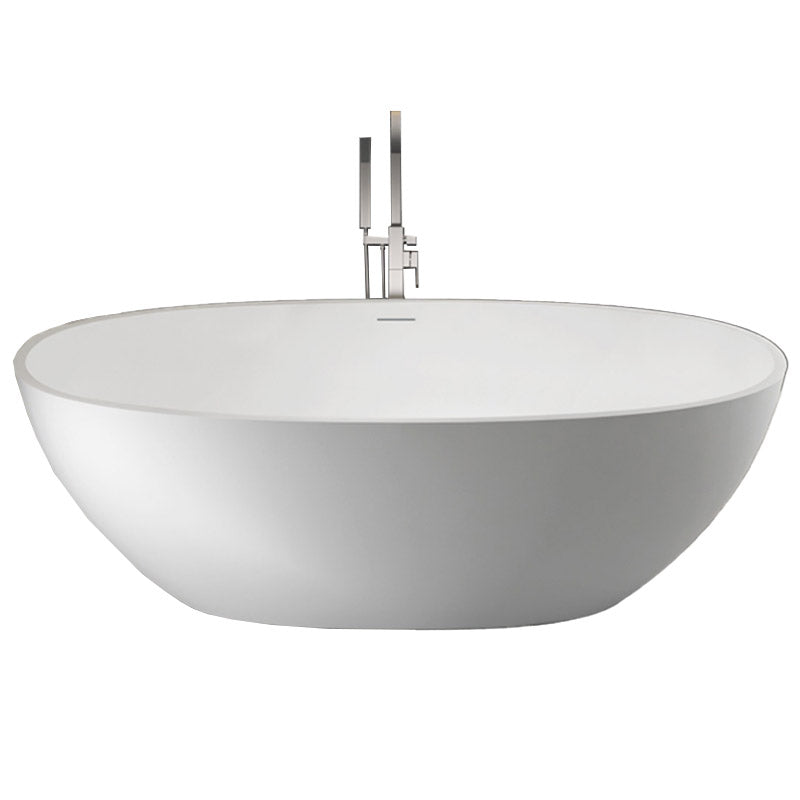 Modern Ellipse Stone Bathtub White Freestand Soaking Bathtub with Overflow Hole
