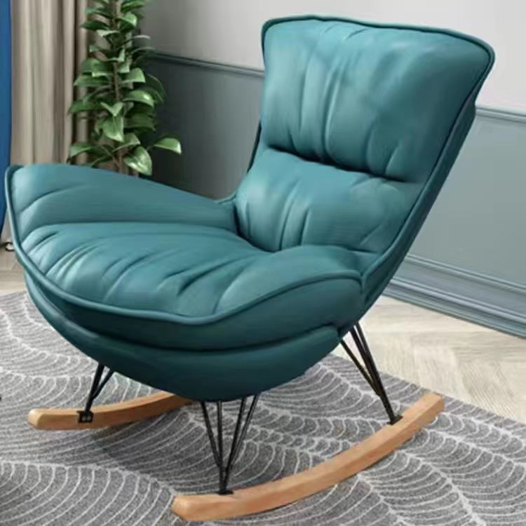 Modern Plain Rocking Chair Faux Leather Water Resistant Chair with Ottoman