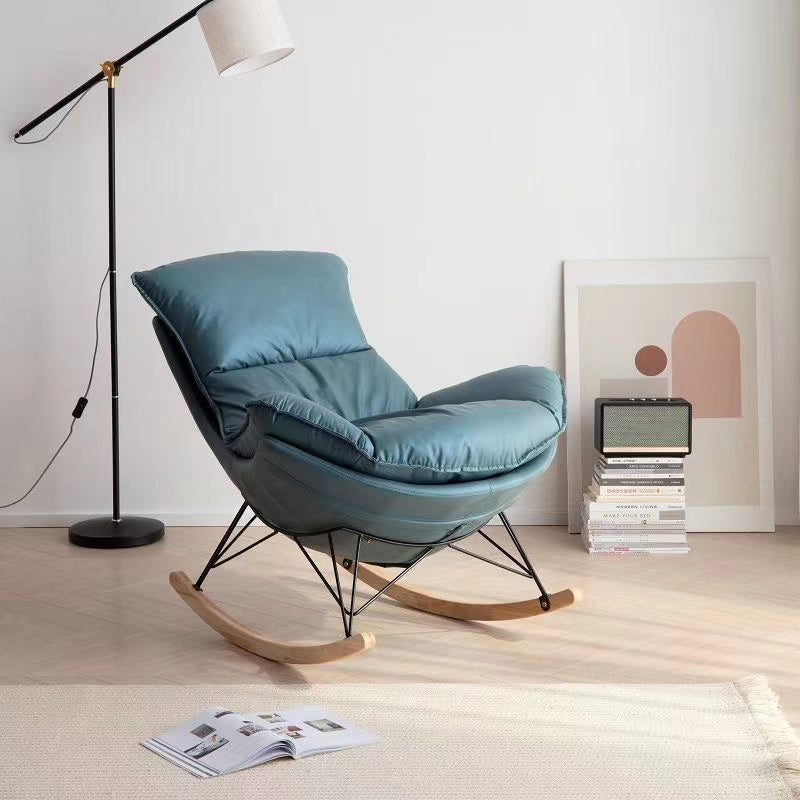 Modern Plain Rocking Chair Faux Leather Water Resistant Chair with Ottoman