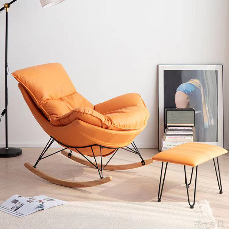Modern Plain Rocking Chair Faux Leather Water Resistant Chair with Ottoman