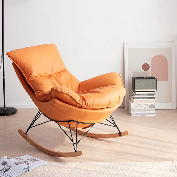Modern Plain Rocking Chair Faux Leather Water Resistant Chair with Ottoman