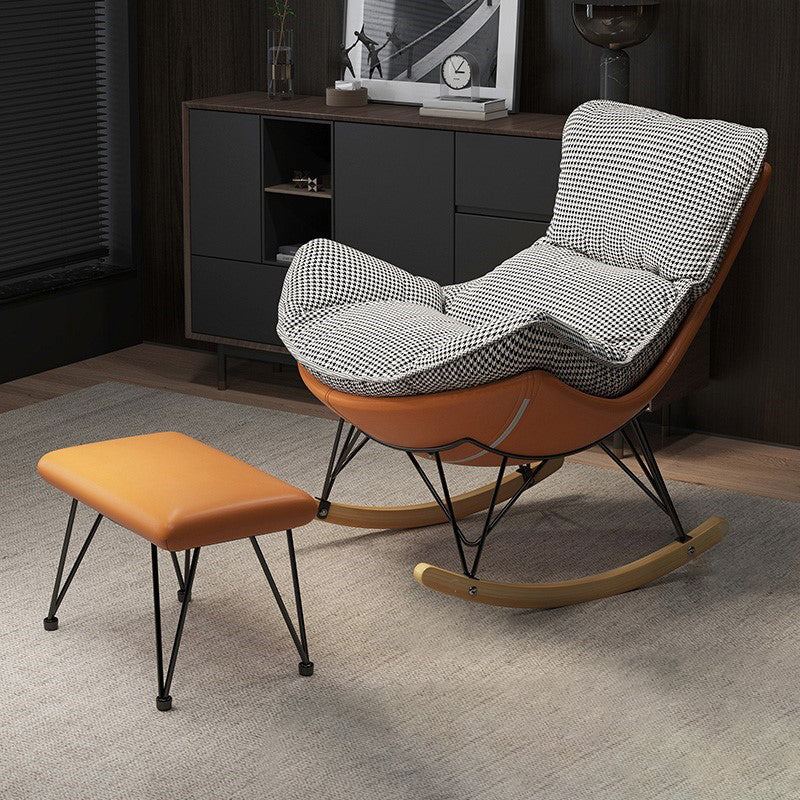 Modern Upholstered Rocker Chair Metal Frame Spindle Rocker Chair with Ottoman