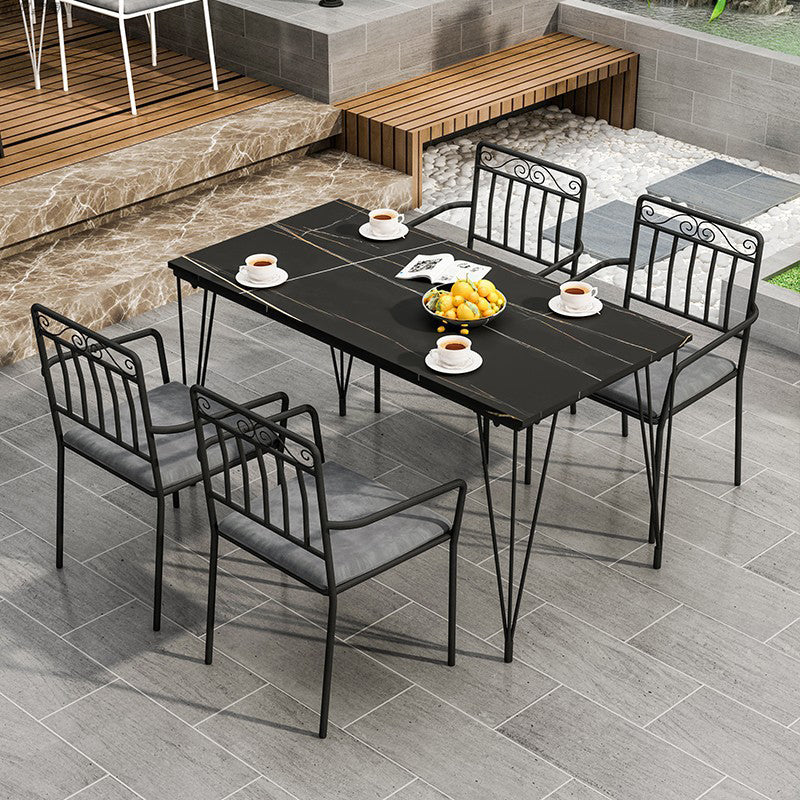 Industrial 1/3/5 Pieces Metal Dining Set Stone Dining Table Set