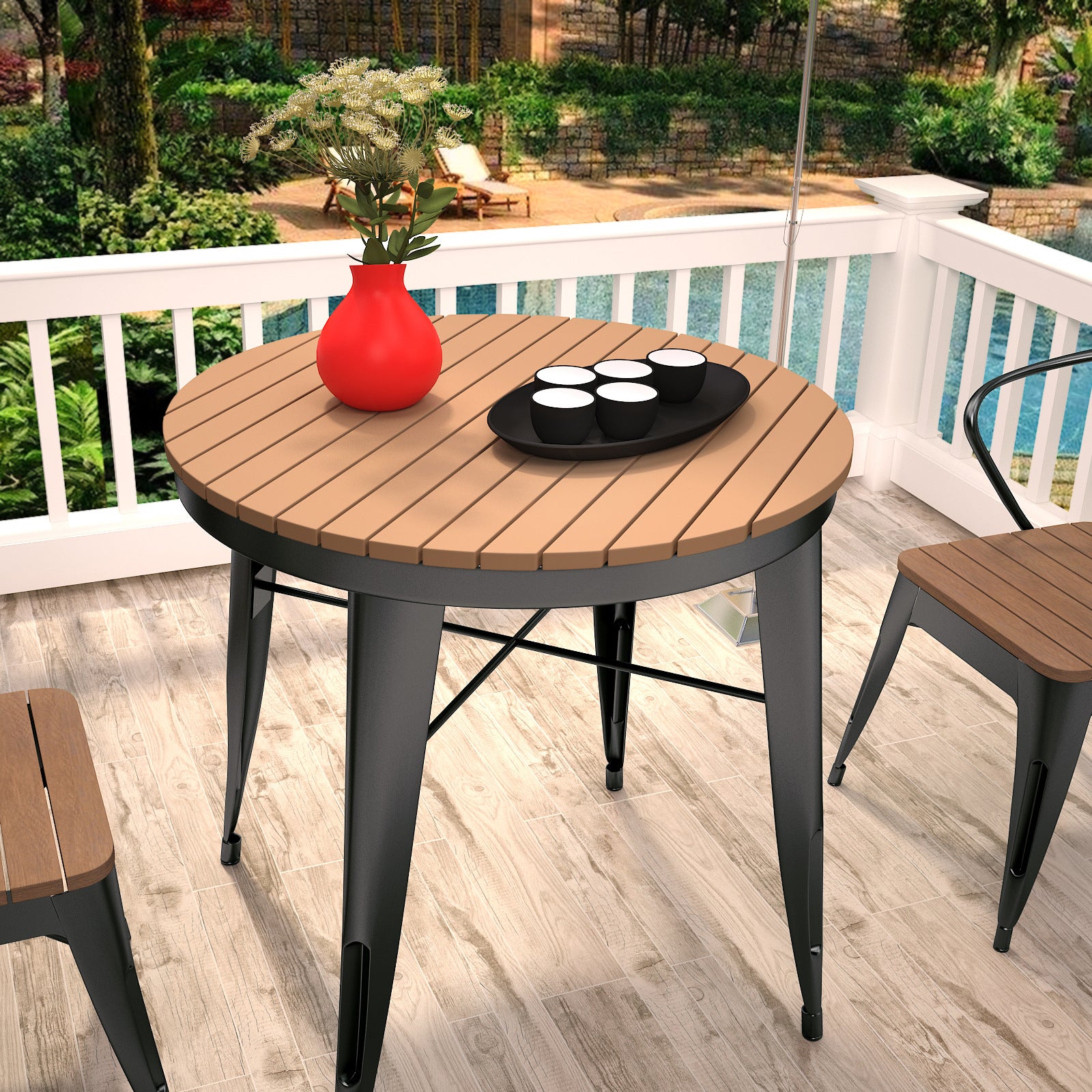 Industrial 1/2/3/5 Pieces Metal Dining Set Reclaimed Wood Round Dining Table Set