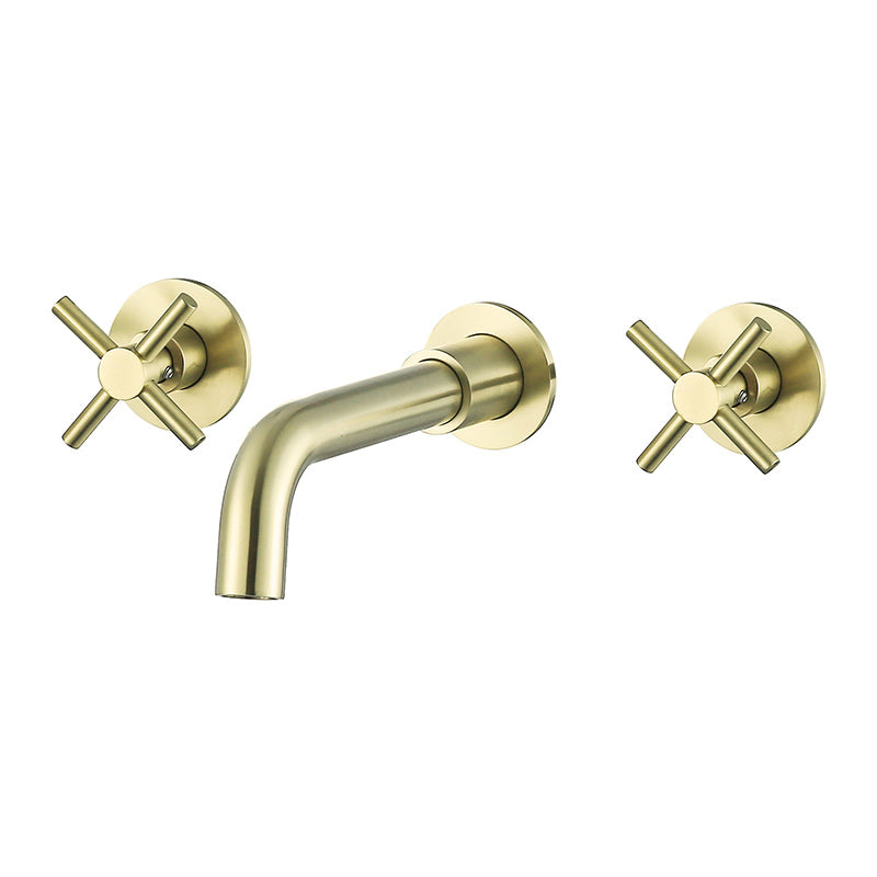 Glam Style Faucet 3 Holes Wall Mounted Bathroom Faucets with 2 Cross Handles