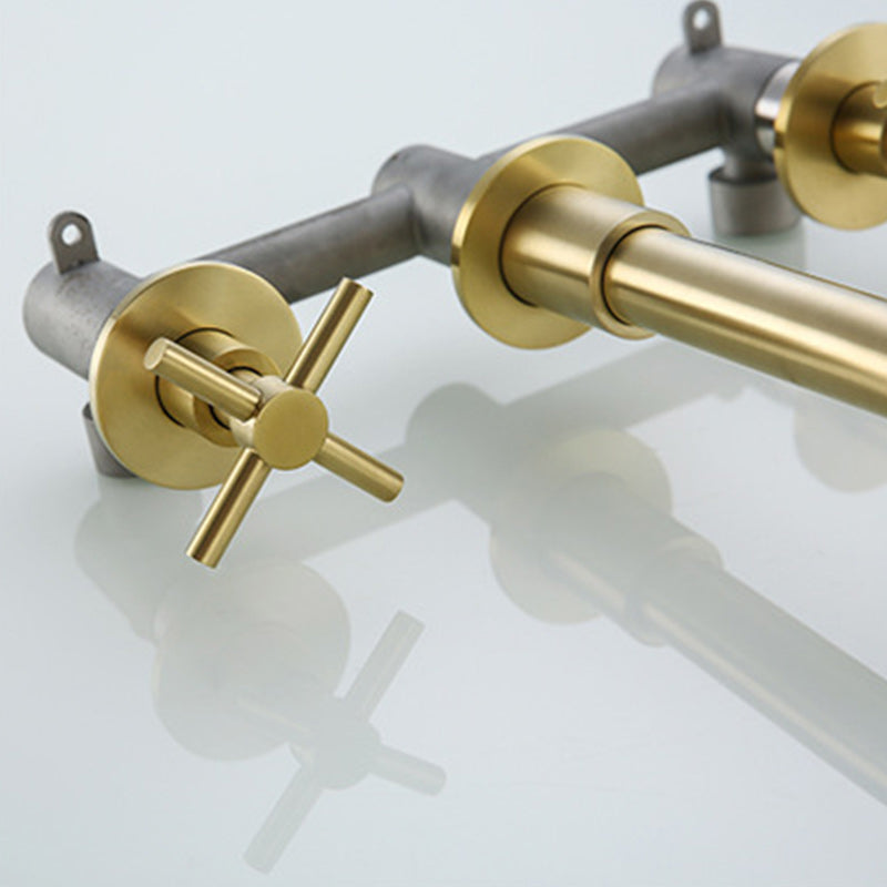 Glam Style Faucet 3 Holes Wall Mounted Bathroom Faucets with 2 Cross Handles