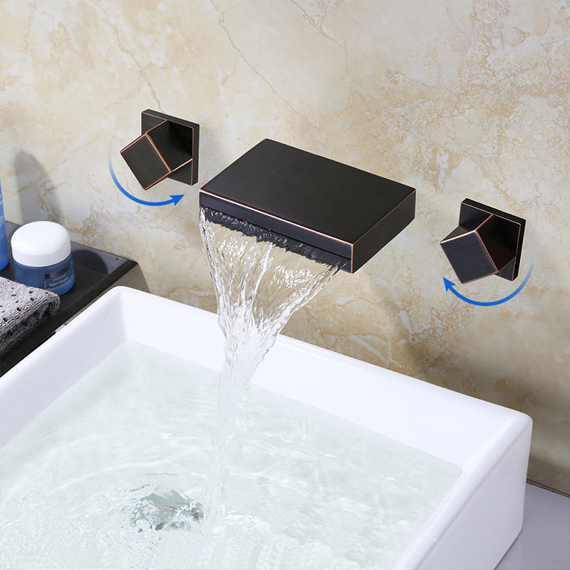 Waterfall Spout Wall Mounted Bathroom Faucet Knob Handle Basin Faucet