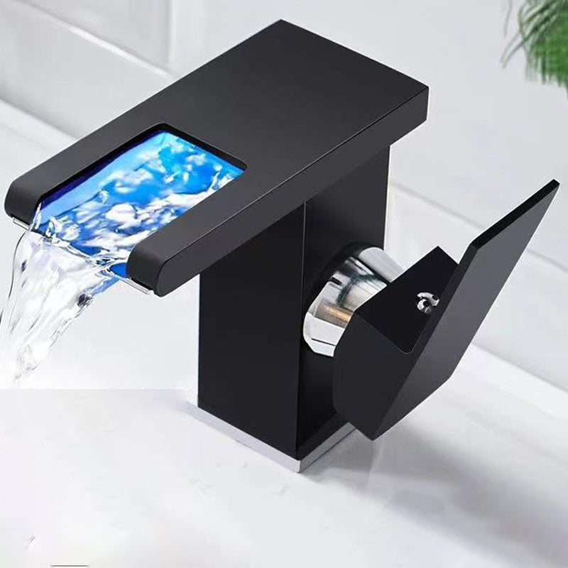 Modern Vessel Sink Faucet Brass Lever Handles LED Waterfall Basin Lavatory Faucet