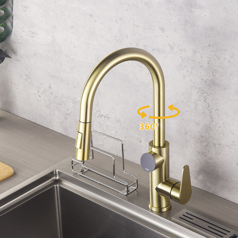 Modern Style Kitchen Faucet Stainless Steel 1-Handle High Arc Retractable Kitchen Faucet