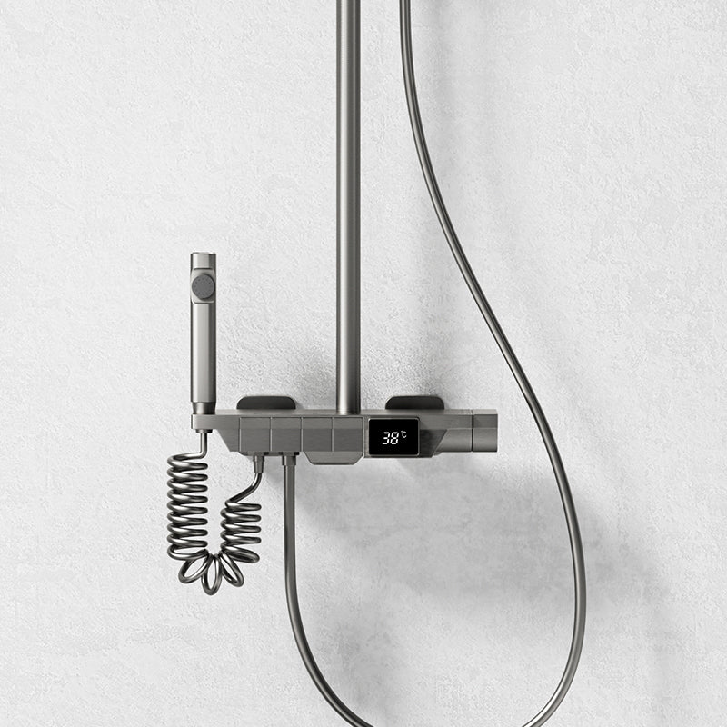 Modern Brass Shower Set 2 Shower Heads Shower Faucet in Gray and White