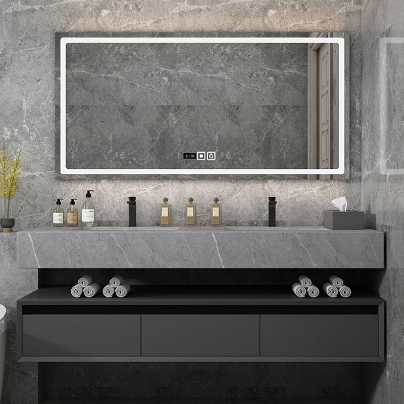 Modern Wall Mount Sink Vanity Wooden Vanity Cabinet with Mirror Cabinet