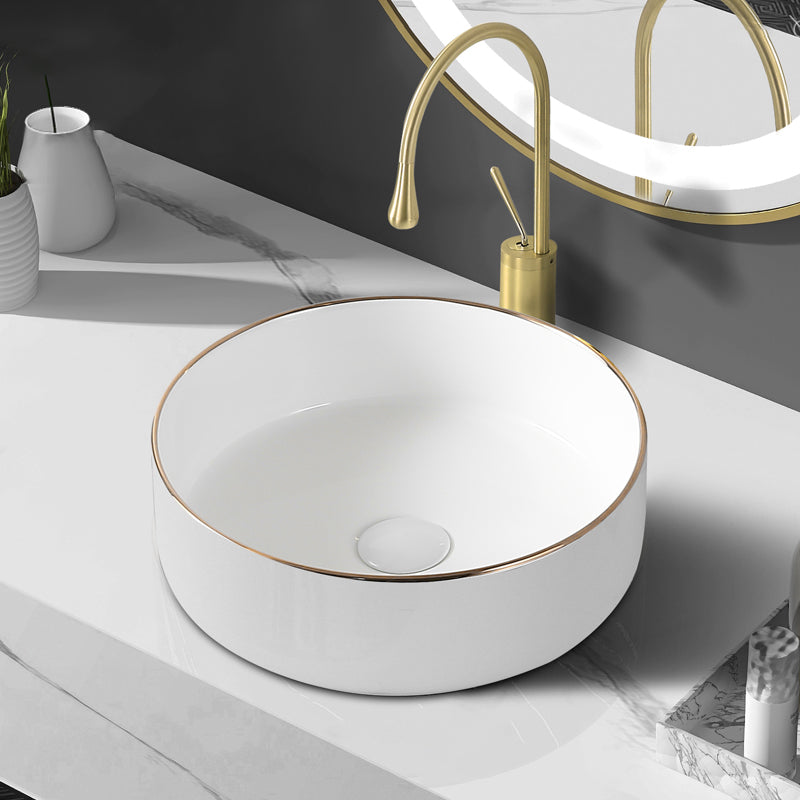 Modern Vessel Bathroom Sink Round Porcelain with Faucet Wash Stand