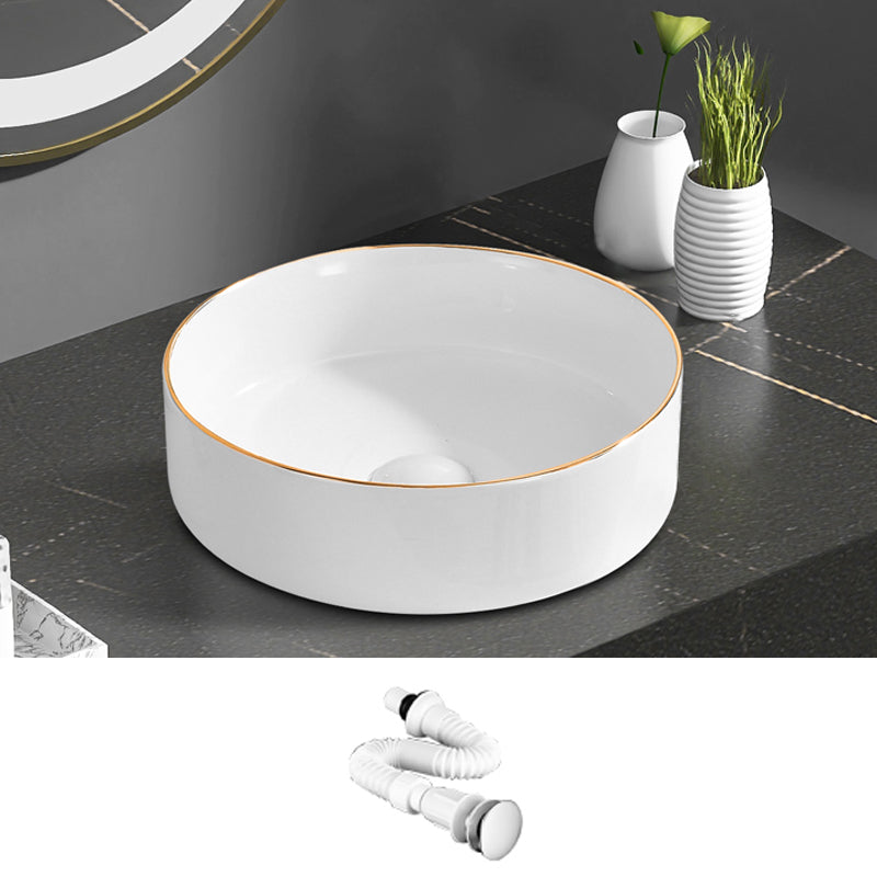 Modern Vessel Bathroom Sink Round Porcelain with Faucet Wash Stand