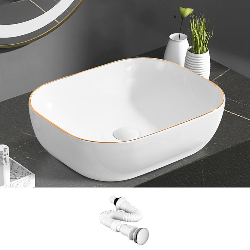 Modern Vessel Bathroom Sink Round Porcelain with Faucet Wash Stand