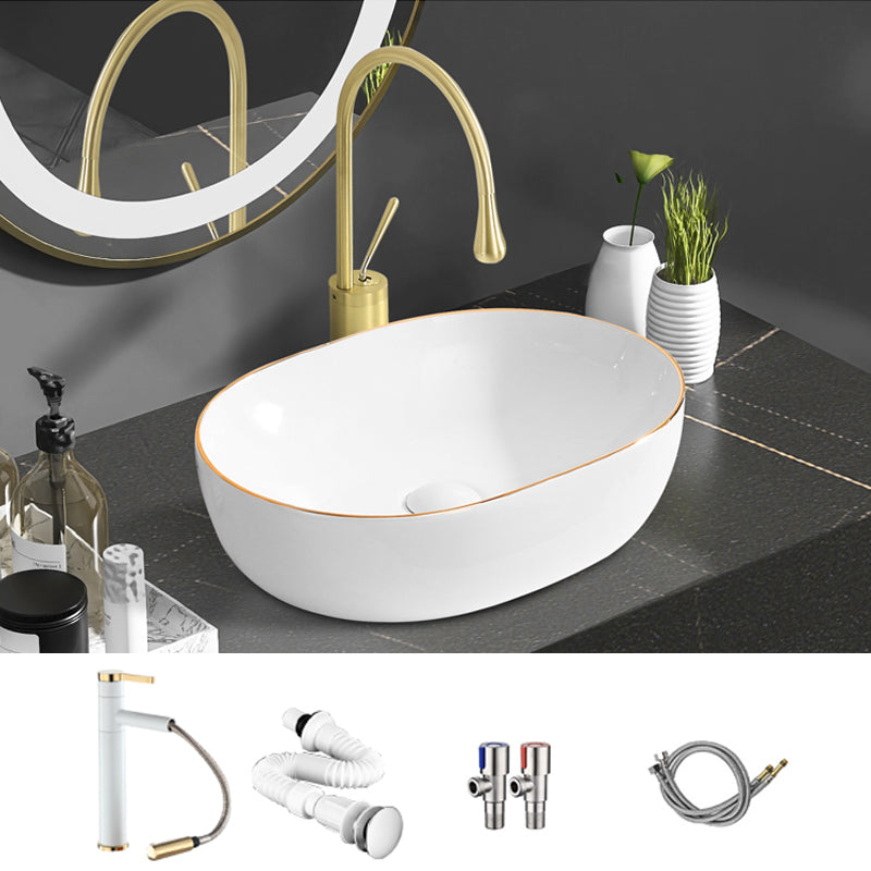 Modern Vessel Bathroom Sink Round Porcelain with Faucet Wash Stand