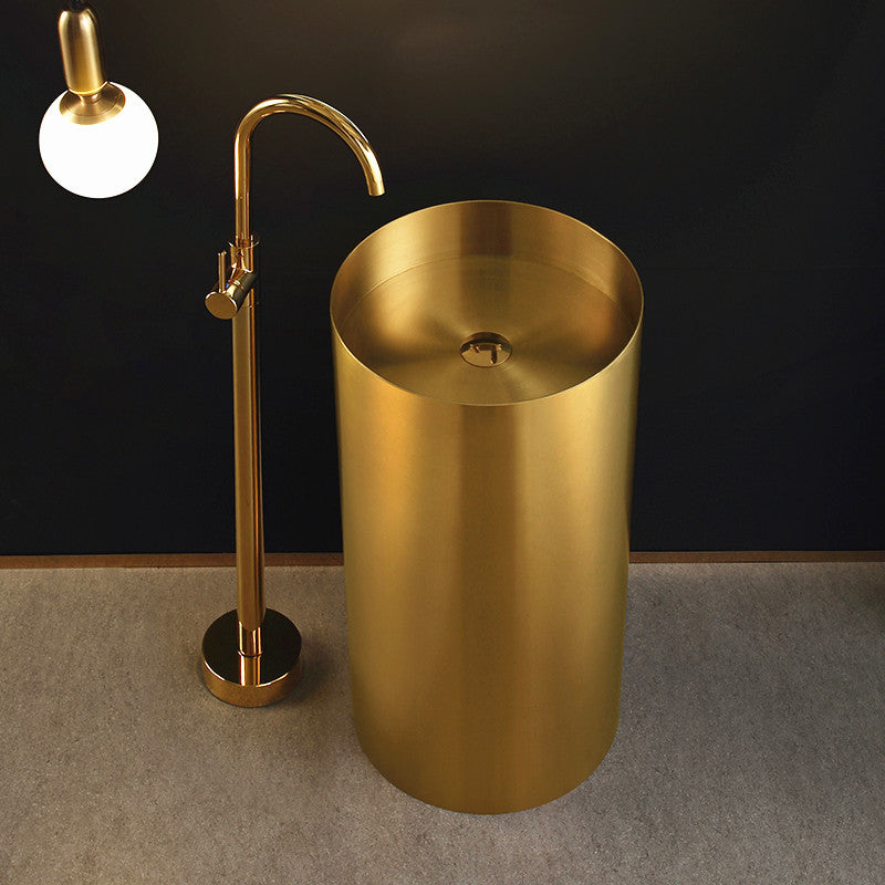 Modern Metal Bathroom Sink Round Bathroom Sink with Basin and Faucet