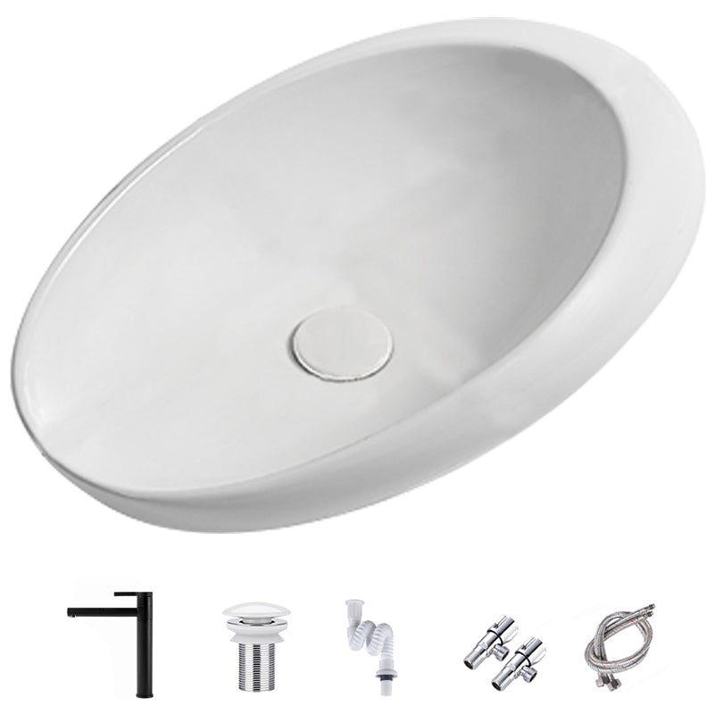 Modern Vessel Bathroom Sink Porcelain Oval with Pop-Up Drain and Faucet Wash Stand