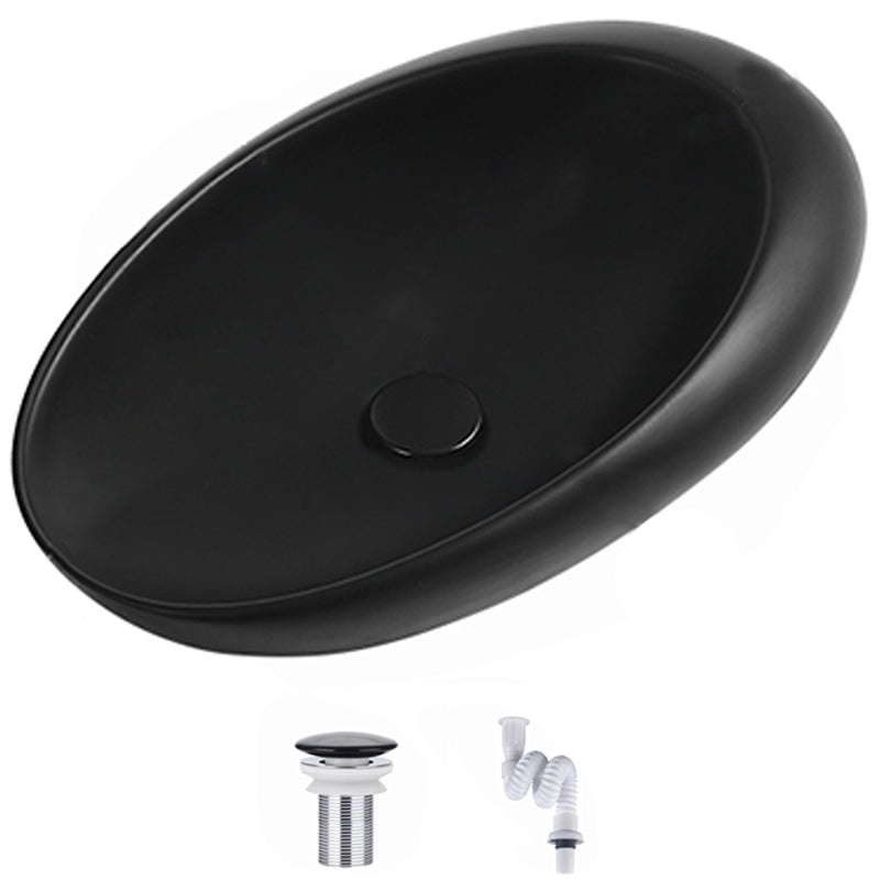 Modern Vessel Bathroom Sink Porcelain Oval with Pop-Up Drain and Faucet Wash Stand