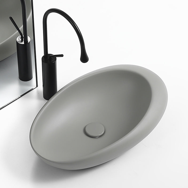 Modern Vessel Bathroom Sink Porcelain Oval with Pop-Up Drain and Faucet Wash Stand