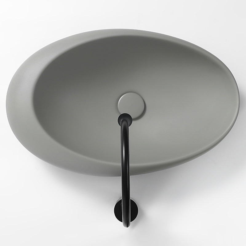 Modern Vessel Bathroom Sink Porcelain Oval with Pop-Up Drain and Faucet Wash Stand