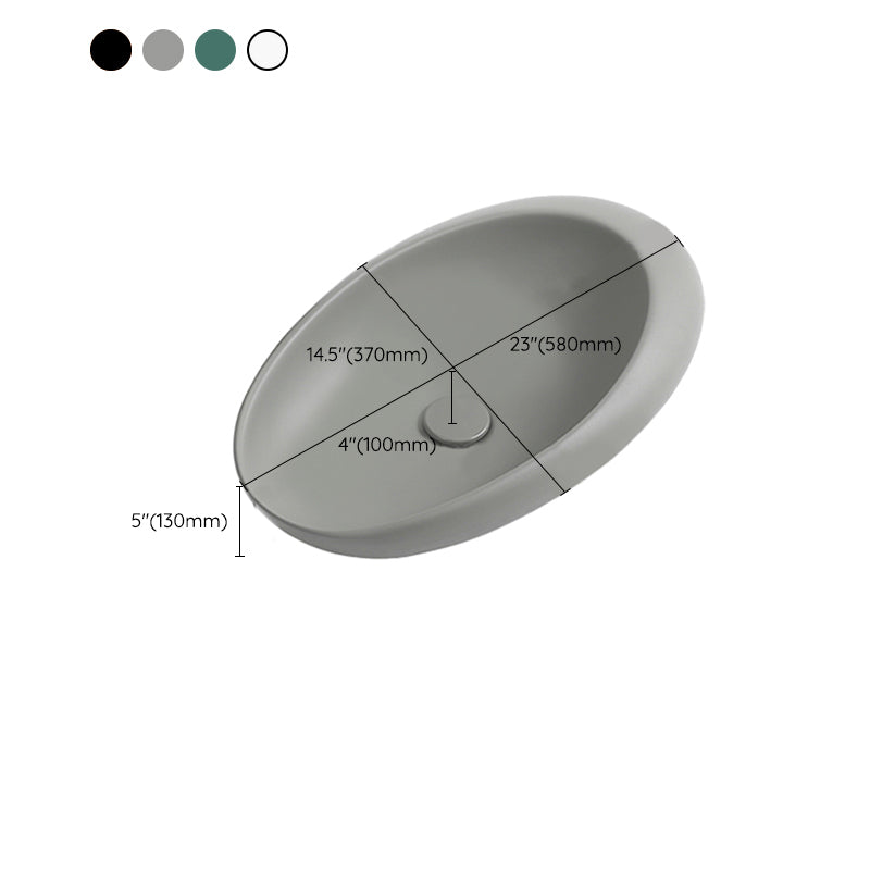 Modern Vessel Bathroom Sink Porcelain Oval with Pop-Up Drain and Faucet Wash Stand