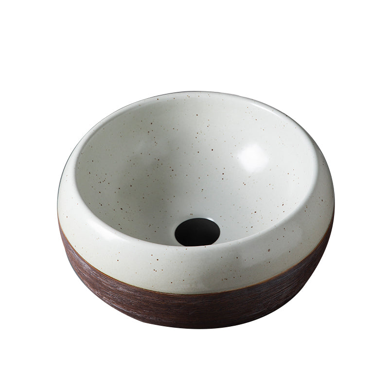 Traditional Bathroom Sink Porcelain Round Vessel with Pop-Up Drain