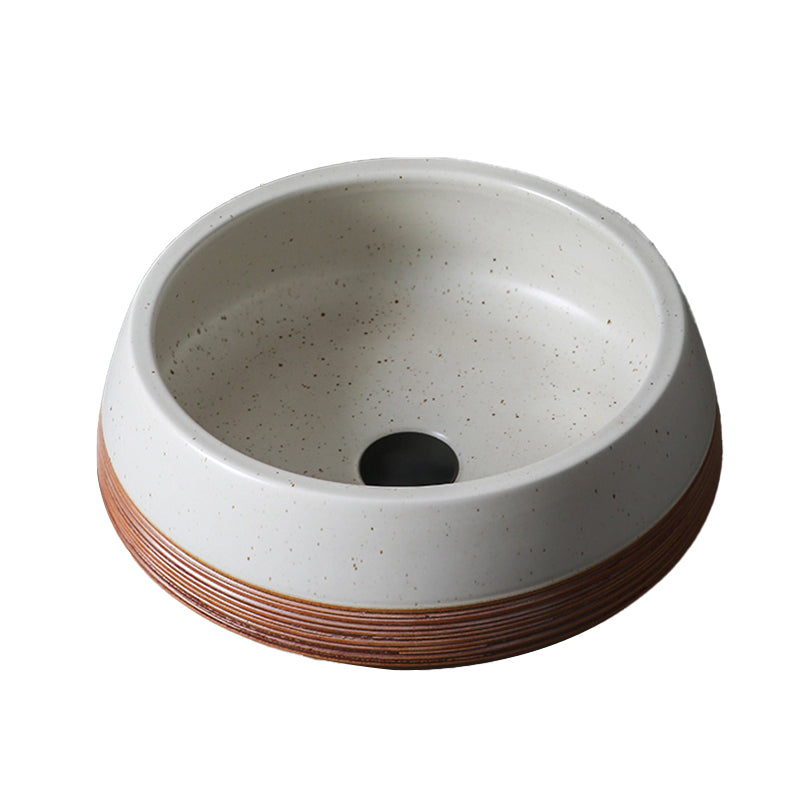 Traditional Bathroom Sink Porcelain Round Vessel with Pop-Up Drain