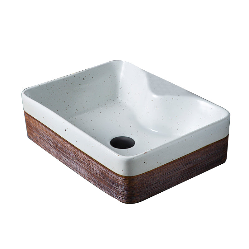Traditional Bathroom Sink Porcelain Round Vessel with Pop-Up Drain