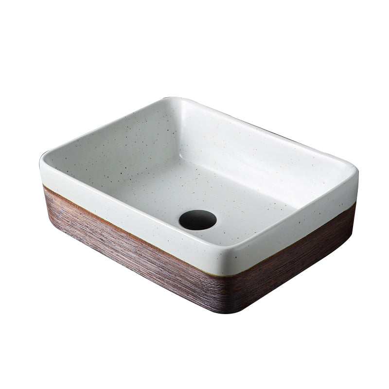 Traditional Bathroom Sink Porcelain Round Vessel with Pop-Up Drain