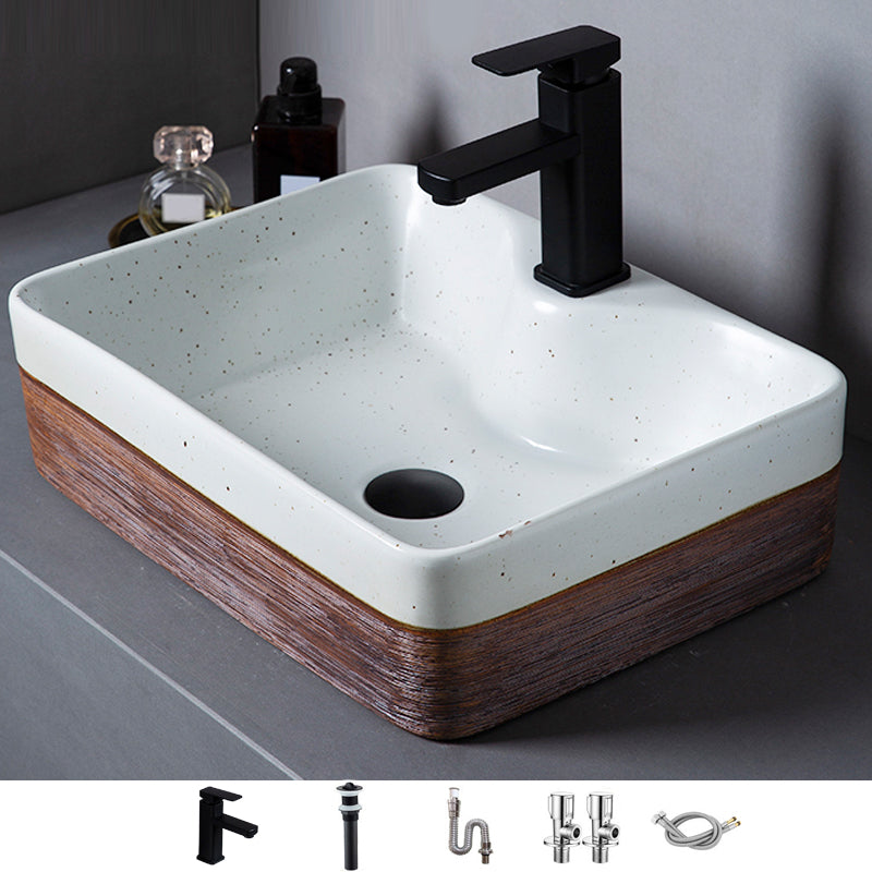 Traditional Bathroom Sink Porcelain Round Vessel with Pop-Up Drain